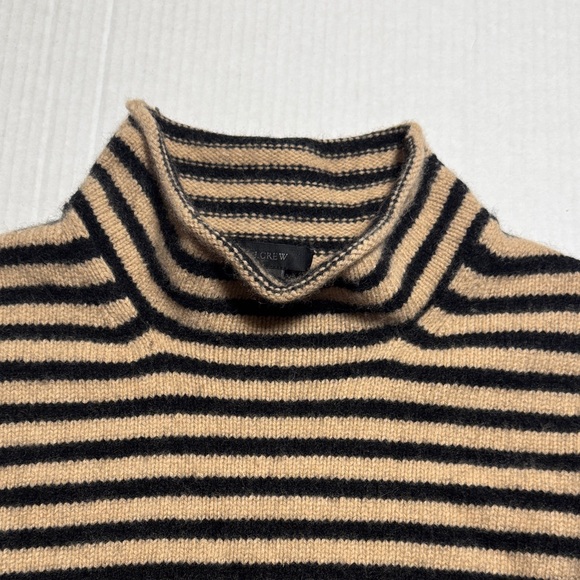 J. CREW Rolled Mock Neck Striped Warm Tan Black Wool Cashmere Blend Sweater XL - Picture 9 of 12